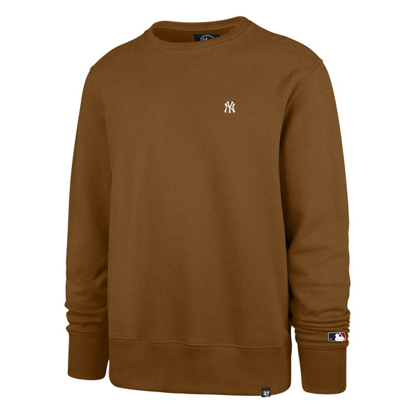 The model is wearing this MLB New York Yankees Base Runner Burnside ’47 Crewneck Sweatshirt in dark brown. 1