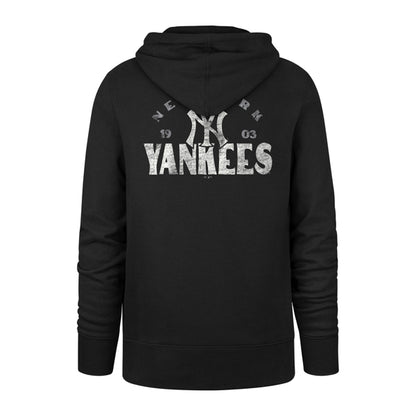 The model is wearing this MLB New York Yankees Arcitext Headline ’47 Hoodie in black. 2