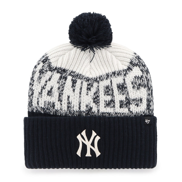 Pictured is this MLB New York Yankees Bone Chill ’47 CUFF KNIT beanie cap in navy. 1