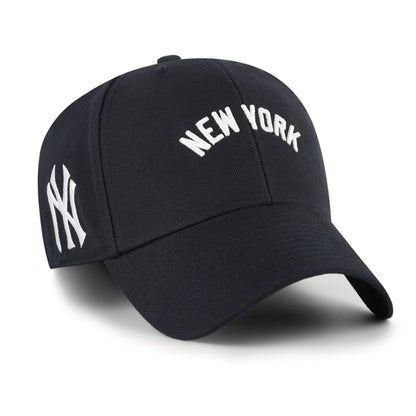Pictured is this MLB New York Yankees Ballpark Script Shot '47 MVP cap in navy. 1