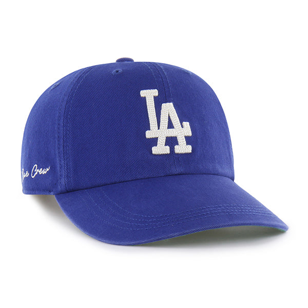 Pictured is this MLB Chain Side Stitch Los Angeles Dodgers ’47 CLEAN UP Long Visor cap in blue. 1