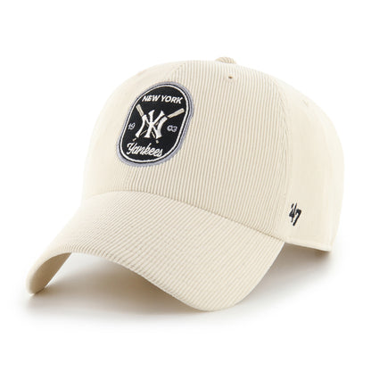 Pictured is this MLB New York Yankees Crosspatch Cord '47 CLEAN UP cap in natural. 1