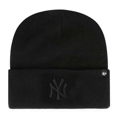Pictured is this MLB New York Yankees Haymaker ’47 CUFF KNIT beanie cap in black. 1
