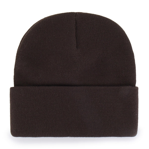 Pictured is this MLB New York Yankees Haymaker ’47 CUFF KNIT beanie cap in brown. 2