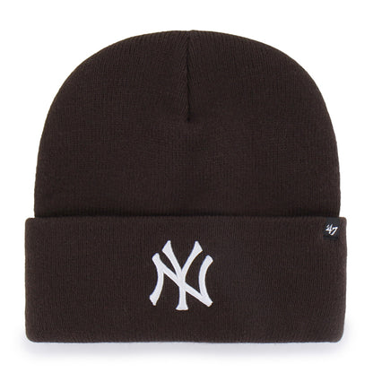 Pictured is this MLB New York Yankees Haymaker ’47 CUFF KNIT beanie cap in brown. 1