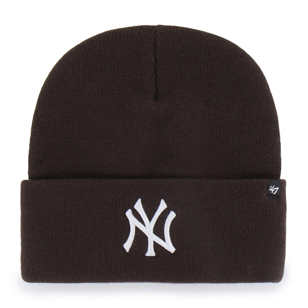 Pictured is this MLB New York Yankees Haymaker ’47 CUFF KNIT beanie cap in brown. 1