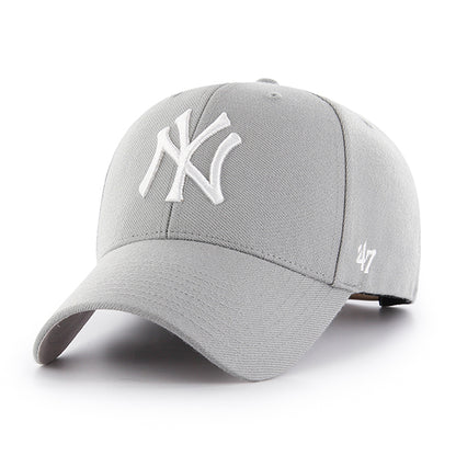 Pictured is this MLB New York Yankees Snapback '47 MVP cap in grey. 1