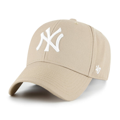 Pictured is this MLB New York Yankees Snapback '47 MVP cap in beige. 1