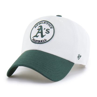 Pictured is this MLB Oakland Athletics Pique Patch ’47 CLEAN UP cap in white & green. 1