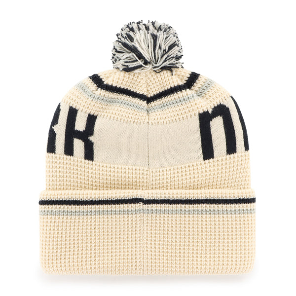 Pictured is this MLB New York Yankees Quattrle ’47 CUFF KNIT beanie cap in cream. 2