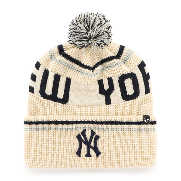 Pictured is this MLB New York Yankees Quattrle ’47 CUFF KNIT beanie cap in cream. 1