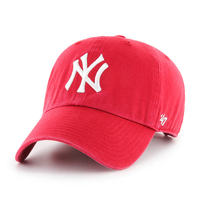 Pictured is this MLB New York Yankees '47 CLEAN UP cap in red. 1