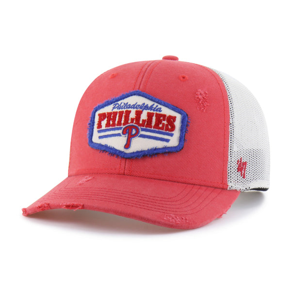 Pictured is this MLB Philadelphia Phillies Salvage '47 TRUCKER cap in red. 1