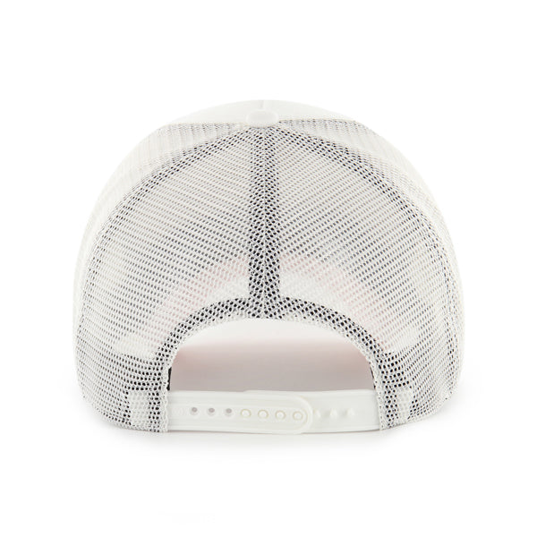 Pictured is this MLB New York Yankees Soft Glow Script '47 OFFSIDE DT cap in white and digital pink. 2