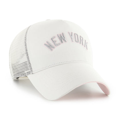 Pictured is this MLB New York Yankees Soft Glow Script '47 OFFSIDE DT cap in white and digital pink. 3