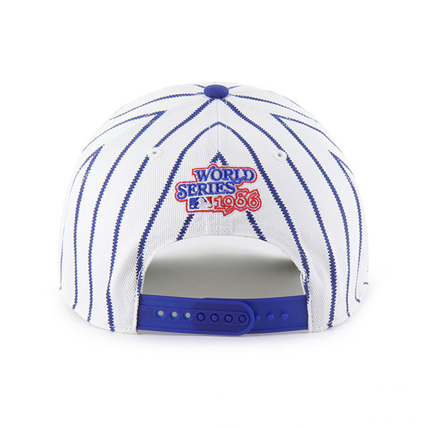 Pictured is this MLB New York Mets 86 Mets Pinstripe ’47 MVP cap in white & blue. 2