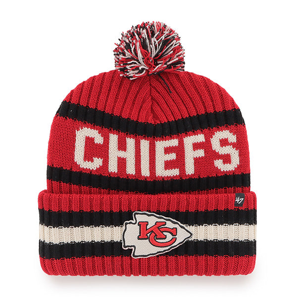 Pictured is this NFL Kansas City Chiefs Bering ’47 CUFF KNIT beanie cap in dark red. 1