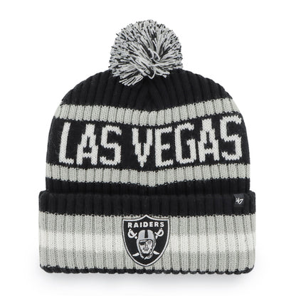 Pictured is this NFL Las Vegas Raiders Bering ’47 CUFF KNIT beanie cap in black. 1