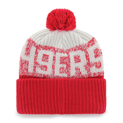 Pictured is this NFL San Francisco 49ers Bone Chill ’47 CUFF KNIT beanie cap in red. 2