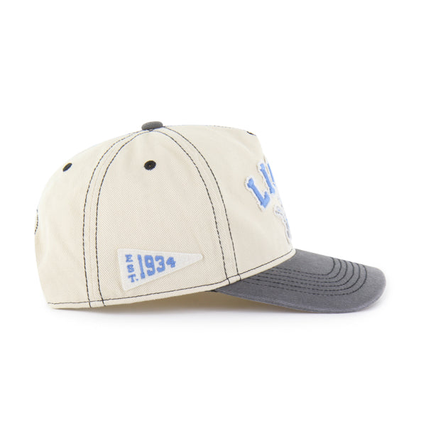 Pictured is this NFL Calderwood Detroit Lions ’47 HITCH RF cap in light beige & grey. 3