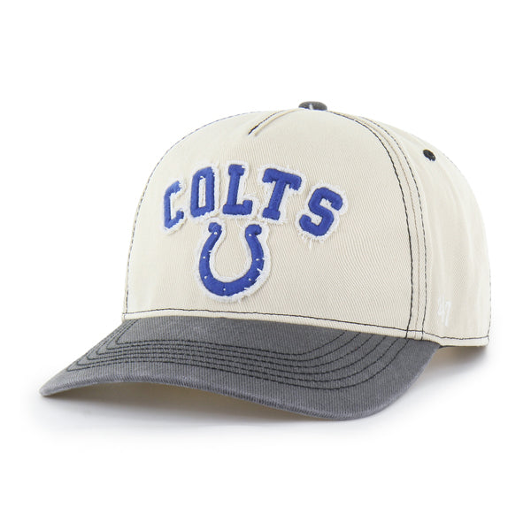 Pictured is this NFL Calderwood Indianapolis Colts ’47 HITCH RF cap in beige & grey. 1