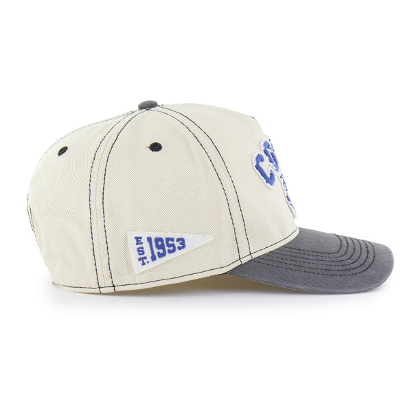 Pictured is this NFL Calderwood Indianapolis Colts ’47 HITCH RF cap in beige & grey. 3