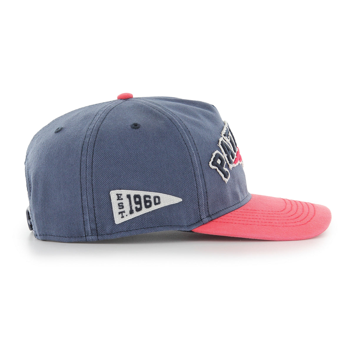 Pictured is this NFL Calderwood New England Patriots ’47 HITCH RF cap in dark blue & red. 2