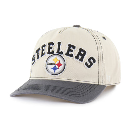 Pictured is this NFL Calderwood Pittsburgh Steelers ’47 HITCH RF cap in beige & grey. 1