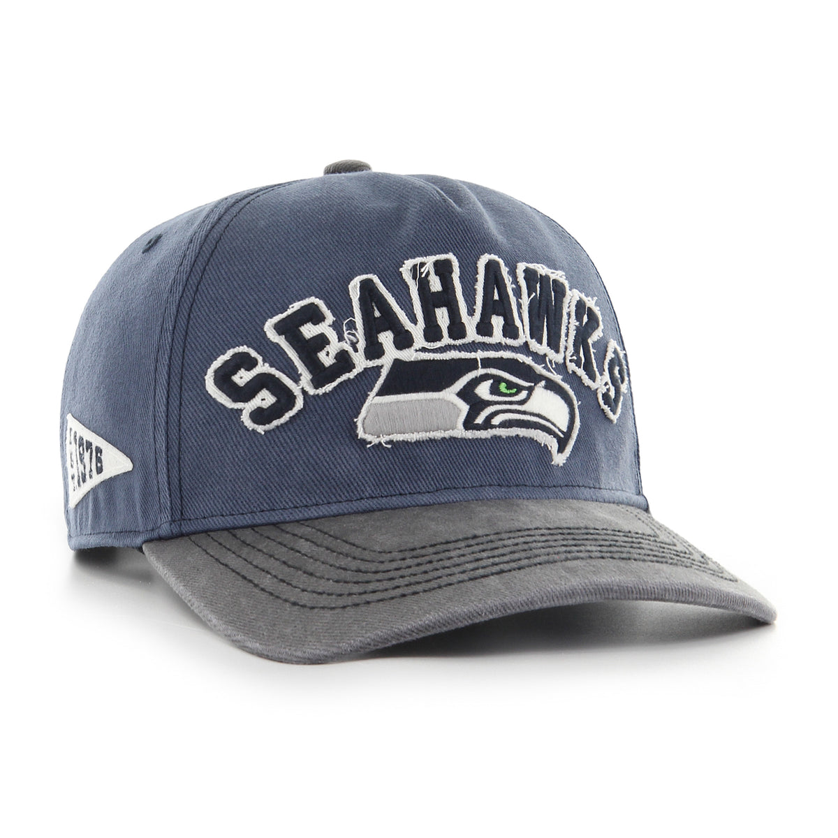 Pictured is this NFL Calderwood Seattle Seahawks ’47 HITCH RF cap in dark blue & grey. 2