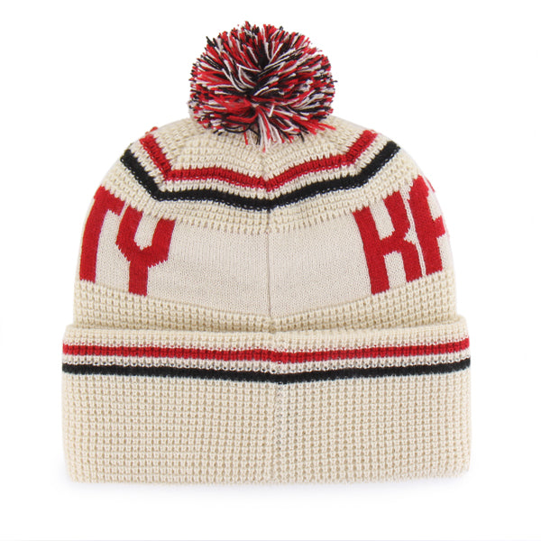 Pictured is this NFL Kansas City Chiefs Quattrle ’47 CUFF KNIT beanie cap in cream. 2