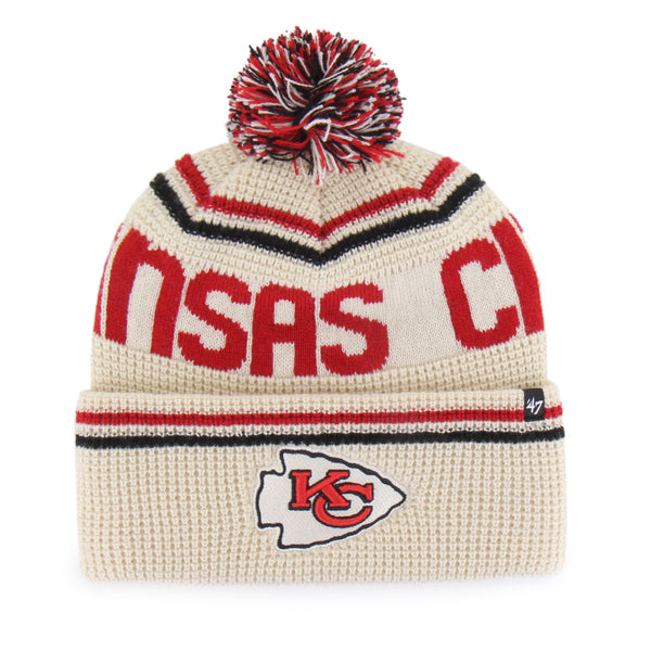 Pictured is this NFL Kansas City Chiefs Quattrle ’47 CUFF KNIT beanie cap in cream. 1