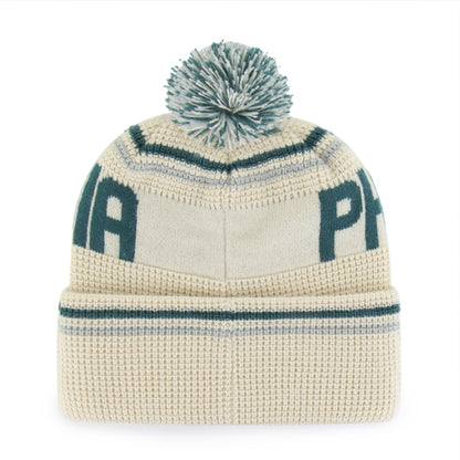 Pictured is this NFL Philadelphia Eagles Quattrle ’47 CUFF KNIT beanie cap in cream. 2