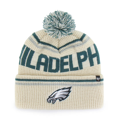 Pictured is this NFL Philadelphia Eagles Quattrle ’47 CUFF KNIT beanie cap in cream. 1