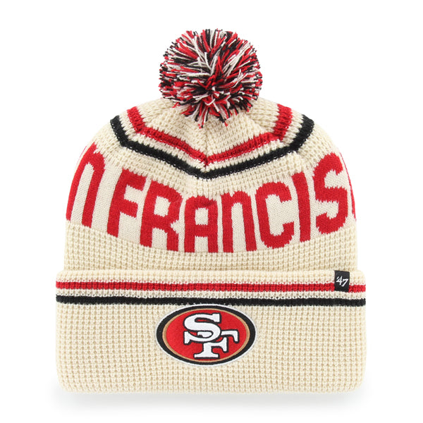 Pictured is this NFL San Francisco 49ers Quattrle ’47 CUFF KNIT beanie cap in cream. 1
