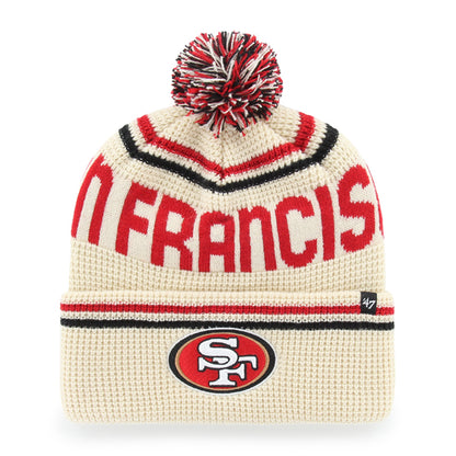 Pictured is this NFL San Francisco 49ers Quattrle ’47 CUFF KNIT beanie cap in cream. 1