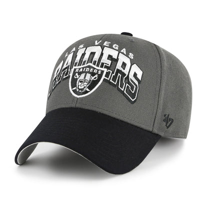 Pictured is this NFL Las Vegas Raiders Split Block ’47 MVP cap in charcoal. 1