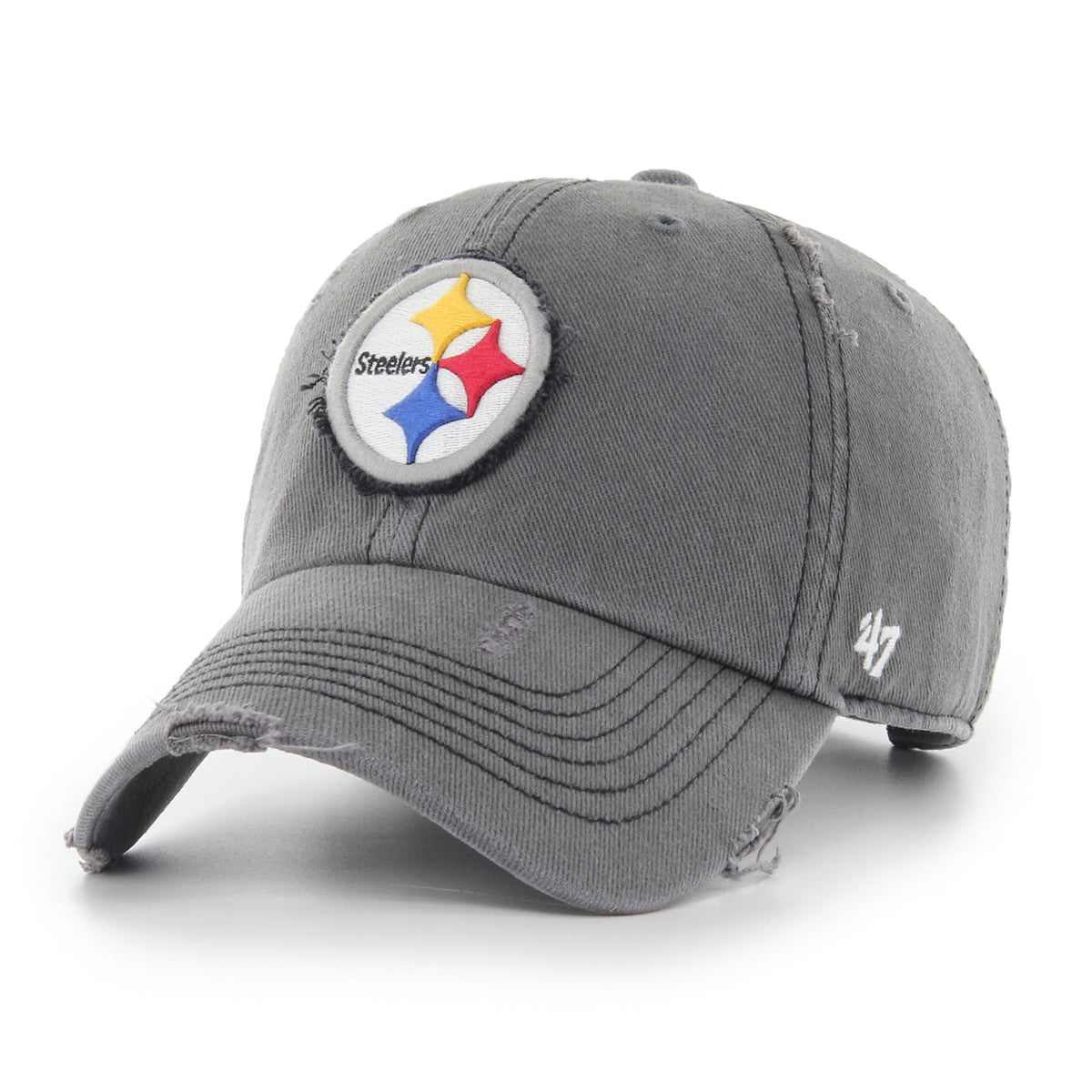 Pictured is this NFL Weathered Pittsburgh Steelers ’47 CLEAN UP cap in grey. 1