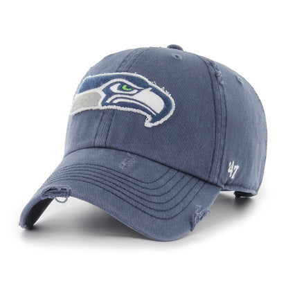 Pictured is this NFL Weathered Seattle Seahawks ’47 CLEAN UP cap in dark blue. 1