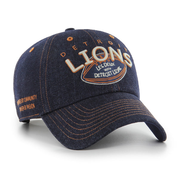 Pictured is this Les Deux X NFL Emb Denim Detroit Lions ’47 CLEAN UP cap in dark blue. 1