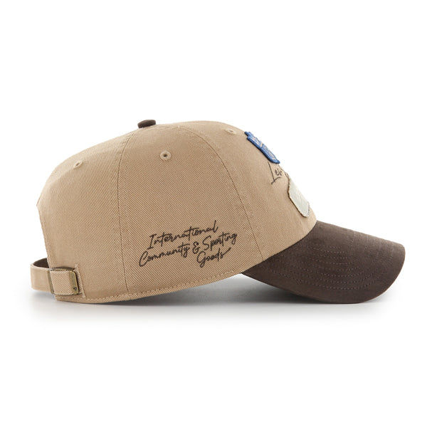 Pictured is this Les Deux X NFL Suede TT Badges Detroit Lions ’47 CLEAN UP cap in beige. 3
