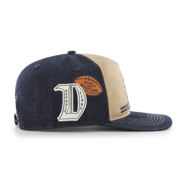 Pictured is this Les Deux X NFL Side Hit Denim Panel Detroit Lions ’47 HITCH LC cap in dark beige. 3