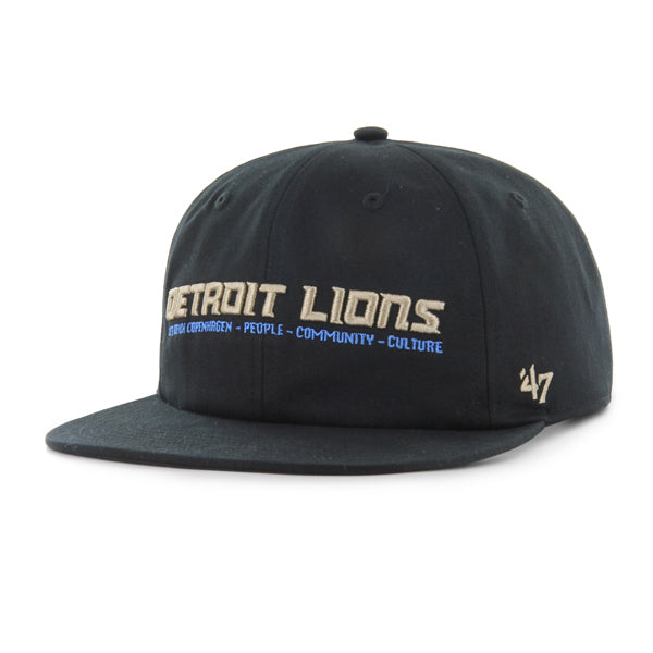 Pictured is this Les Deux X NFL Wordmark Detroit Lions ’47 CAPTAIN RL cap in black. 2