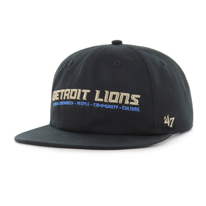 Pictured is this Les Deux X NFL Wordmark Detroit Lions ’47 CAPTAIN RL cap in black. 2