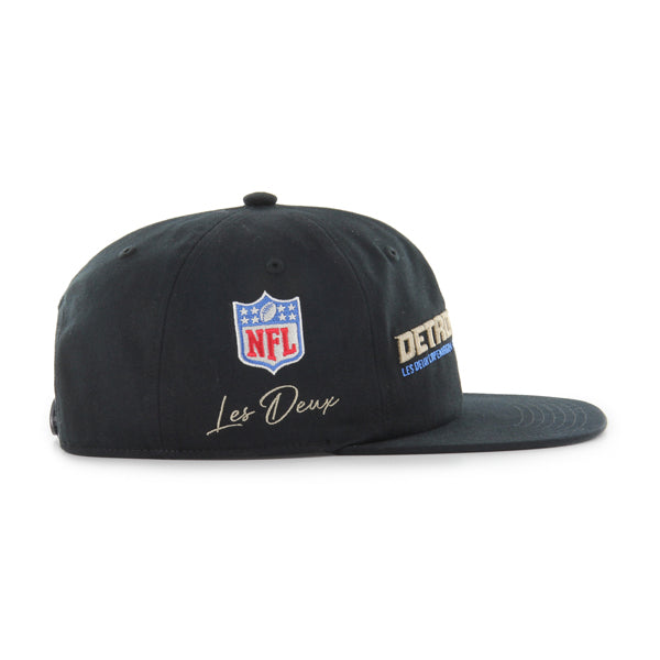Pictured is this Les Deux X NFL Wordmark Detroit Lions ’47 CAPTAIN RL cap in black. 3