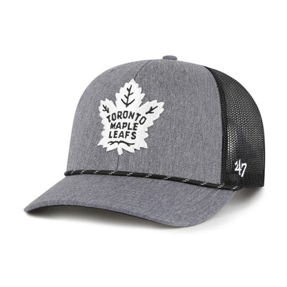 Pictured is this NHL Toronto Maple Leafs Carbon Rope '47 TRUCKER cap in dark grey. 1