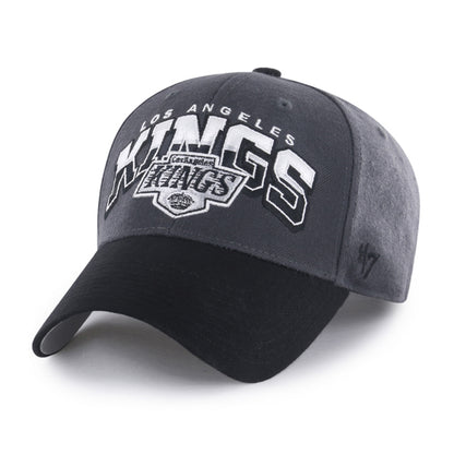 Pictured is this NHL Los Angeles Kings Split Block ’47 MVP cap in charcoal. 1