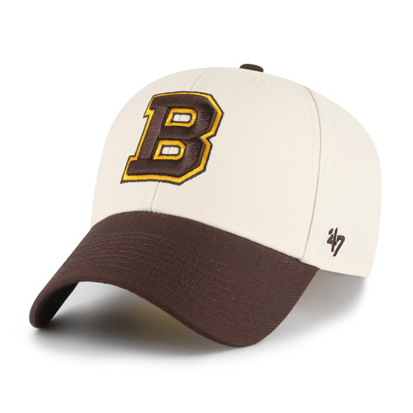 Pictured is this NHL Boston Bruins Sure Shot '47 MVP cap in natural. 2