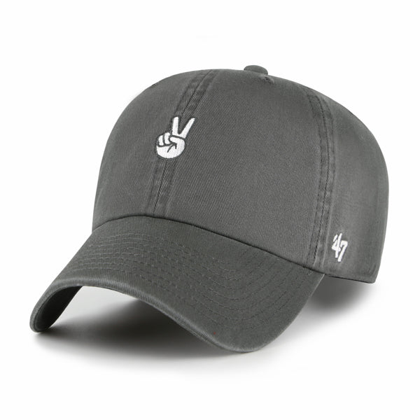 Pictured is this Peace Icon Base Runner '47 CLEAN UP cap in dark grey. 1