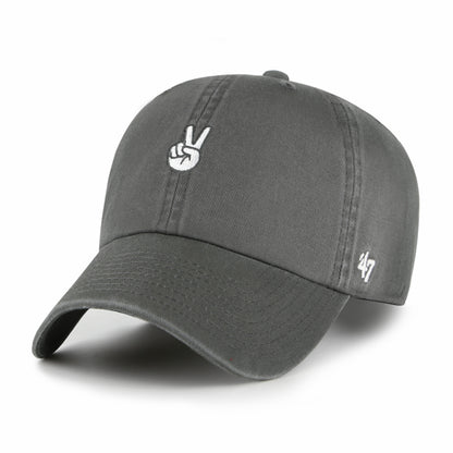 Pictured is this Peace Icon Base Runner '47 CLEAN UP cap in dark grey. 1