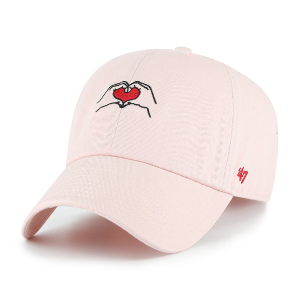 Pictured is this Love Icon Base Runner '47 CLEAN UP cap in pink. 1